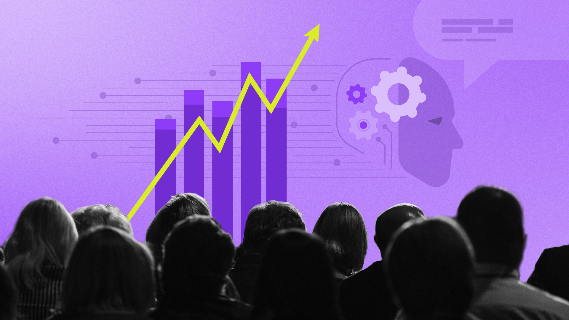 audience looking at graphic with AI and bar graph